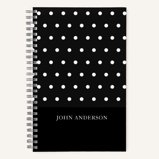 Cuaderno Puntos de polka blancos y negros personalizados (Anverso)