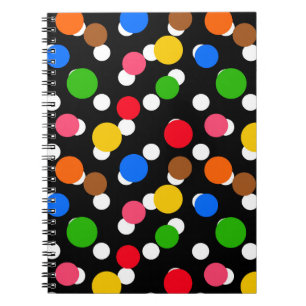 Cuaderno Puntos de polka coloreados de fondo negro