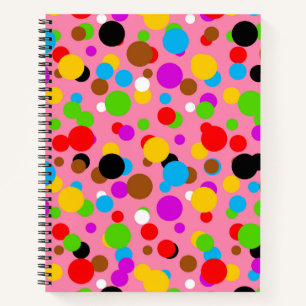 Cuaderno Puntos de Polka coloreados de fondo rosado