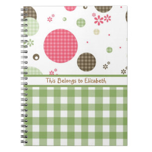 Cuaderno Puntos de Polka Cute Gingham de moda con nombre