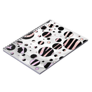 Cuaderno Puntos de polka de cebra negra y rosa