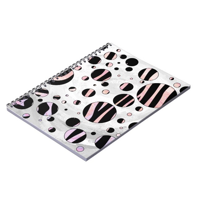 Cuaderno Puntos de polka de cebra negra y rosa (Lado Izquierdo)
