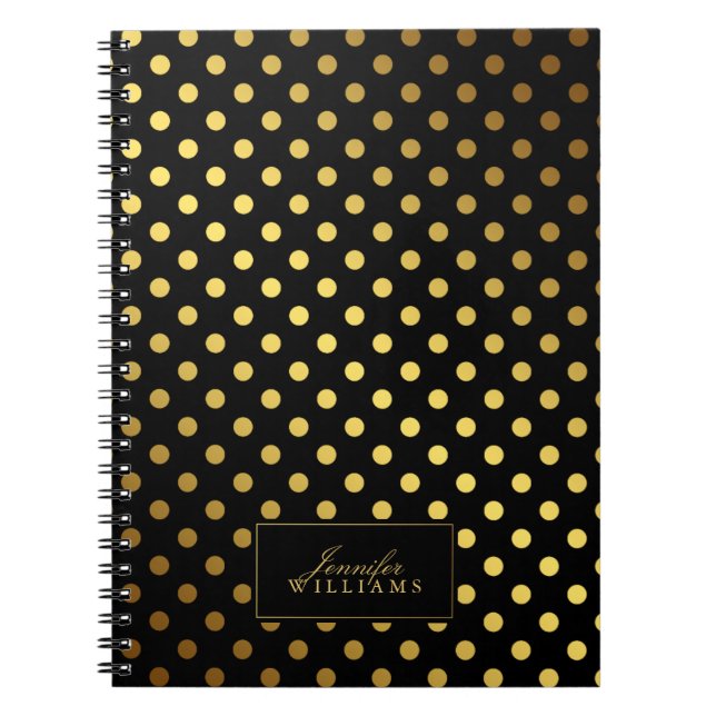 Cuaderno Puntos de Polka de Relieve metalizado dorado negro (Frente)