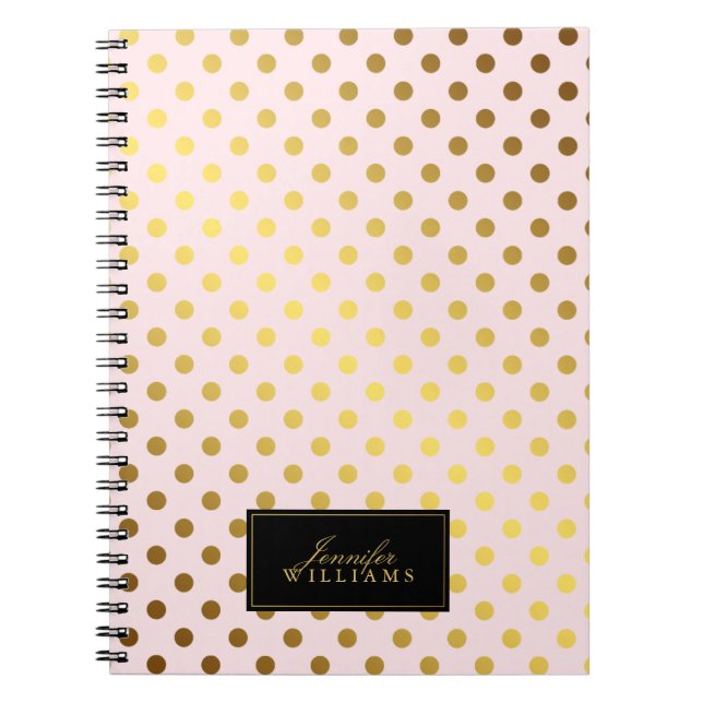 Cuaderno Puntos de Polka de Relieve metalizado dorado rosa  (Frente)