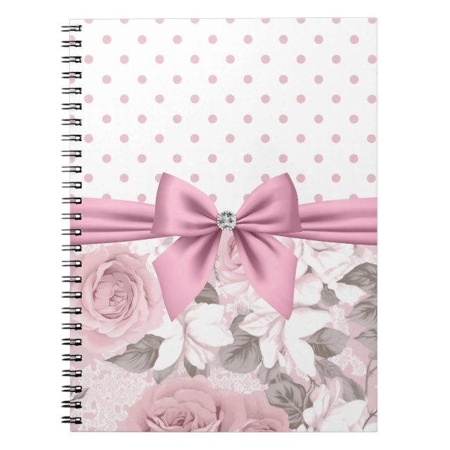 Cuaderno Puntos de Polka Floral Glam Pink Diamond Bow (Frente)