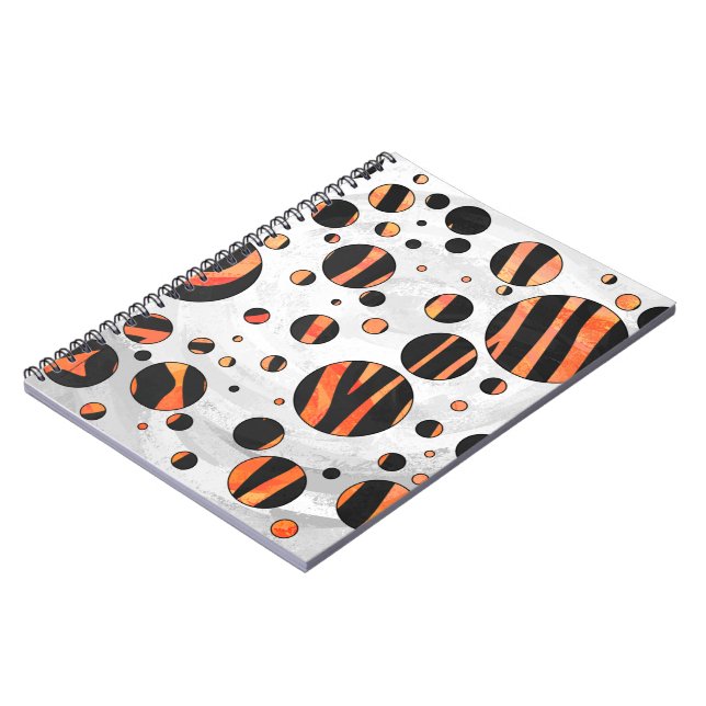Cuaderno Puntos de polka negro y Naranja de cebra (Lado Izquierdo)