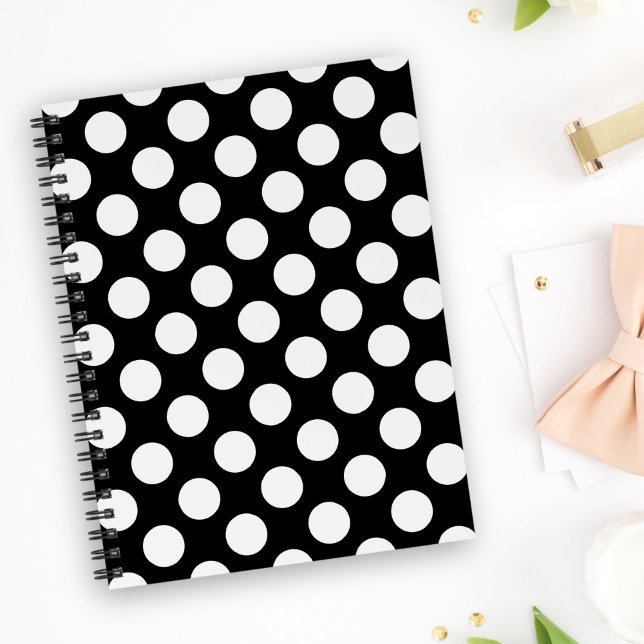 Cuaderno Puntos de polka negros y blancos, patrón de punto  (Subido por el creador)
