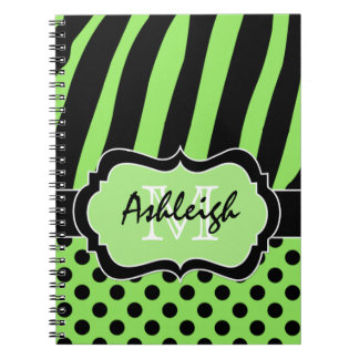 Cuaderno Puntos de polka rayados de color negro verde perso