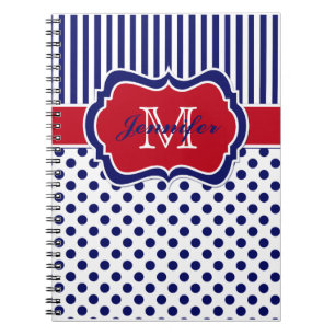 Cuaderno Puntos de polka rayados rojos y blancos personaliz