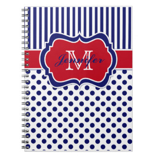 Cuaderno Puntos de polka rayados rojos y blancos personaliz