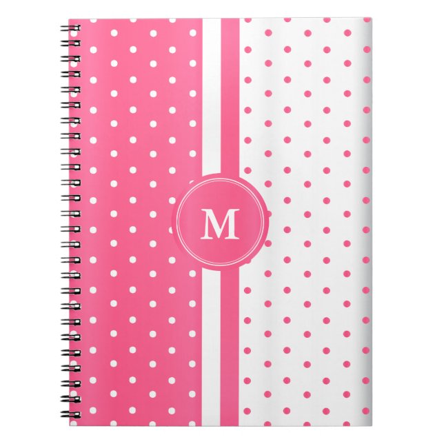 Cuaderno Puntos de polka rosa y blanco (Frente)