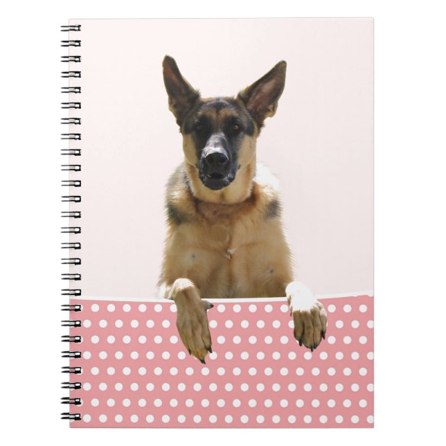 Cuaderno Puntos de polka rosada del perro pastor alemán (Frente)