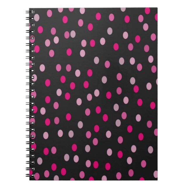 Cuaderno Puntos de polka rosada en negro (Frente)
