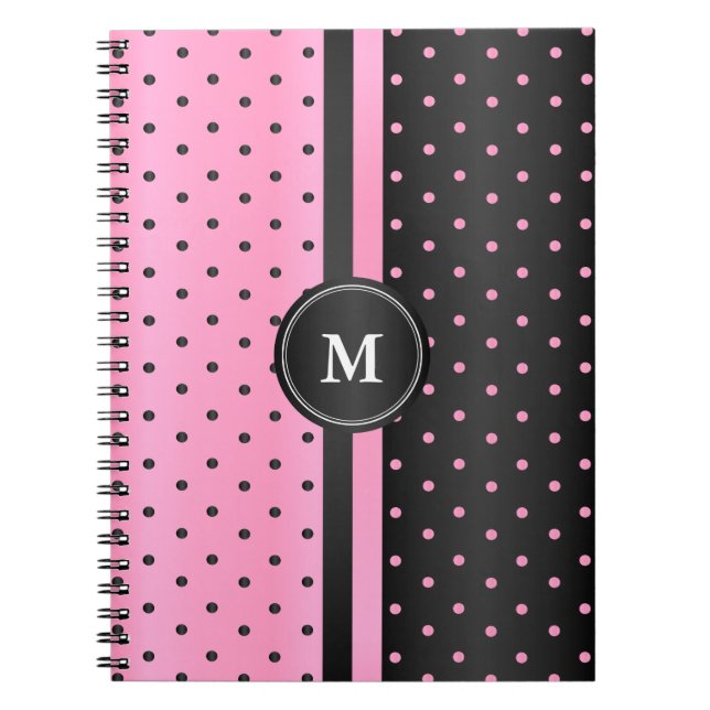 Cuaderno Puntos de polka rosados y negros (Frente)
