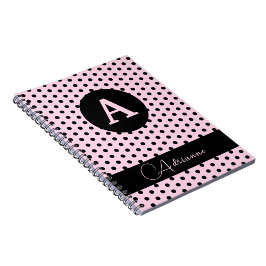 Cuaderno Puntos de polka rosados y negros monogramados