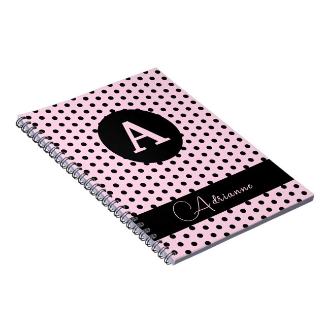 Cuaderno Puntos de polka rosados y negros monogramados (Subido por el creador)