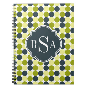Cuaderno Puntos de Polka Verde y Monograma Azul