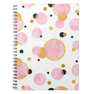 Cuaderno Puntos dorados rosados, cosecha geométrica.