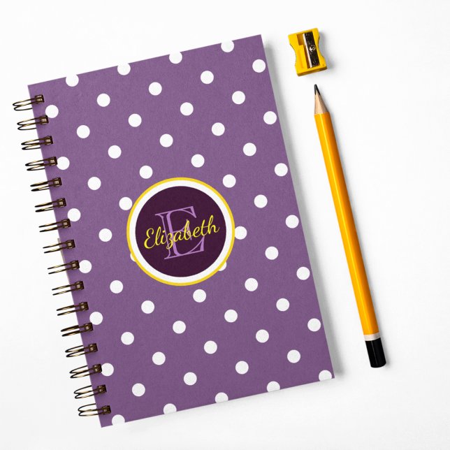 Cuaderno Puntos Monogramados de Polka Púrpura (Subido por el creador)