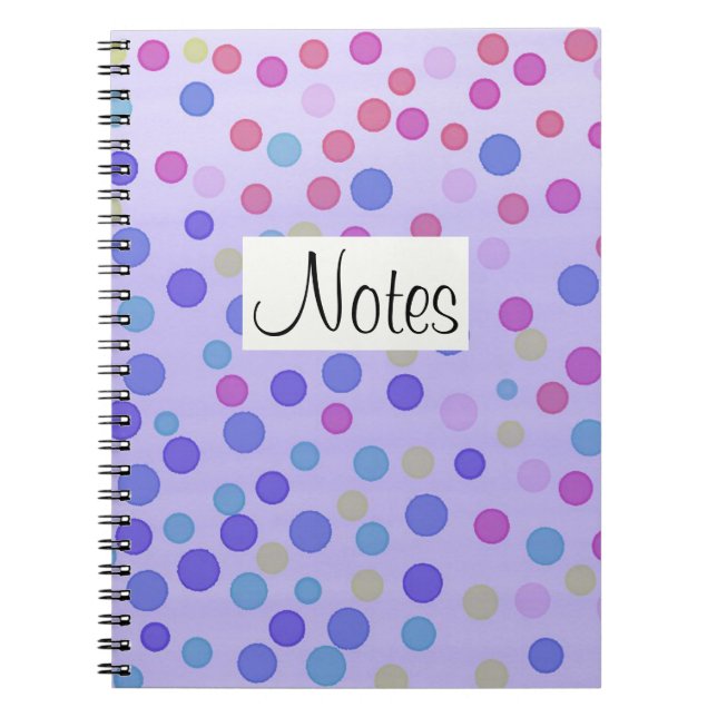 Cuaderno Puntos multicolores sobre púrpura pastel (Frente)