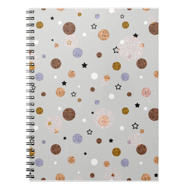 Cuaderno Puntos polka multicolores sobre gris.  (Frente)