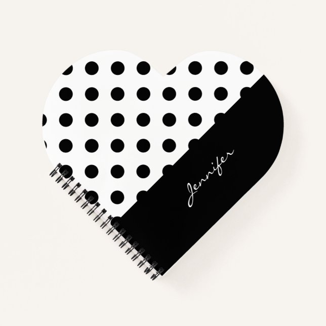 Cuaderno Puntos Polka Retro Geniales en Negro y Blanco con  (Anverso)