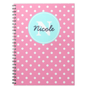 Cuaderno Puntos rosados y azules, inicial, y nombre