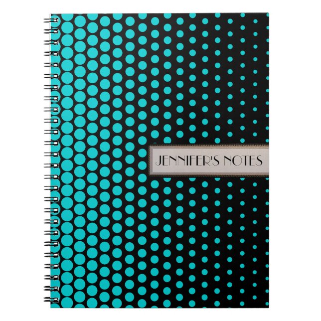 Cuaderno Puntos Techno turquesa elegantes negro (Frente)