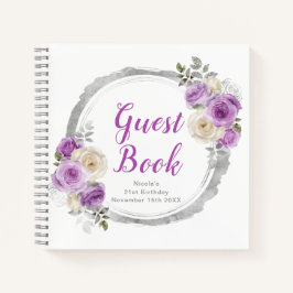 Cuaderno Purple and Silver Elegant Flowers Birthday Party