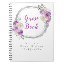 Cuaderno Purple and Silver Elegant Flowers Sweet Sixteen