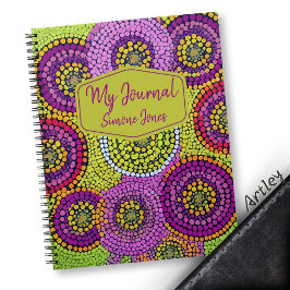 Cuaderno Purple Australian Modern Art Dot Custom Name