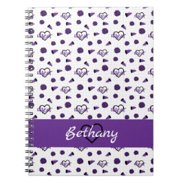Cuaderno Purple Cheer Hearts, Pom Poms, Megaphone Pattern