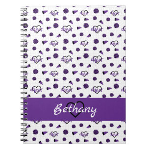 Cuaderno Purple Cheer Hearts, Pom Poms, Megaphone Pattern