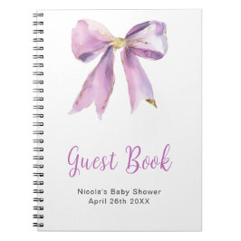 Cuaderno Purple Coquette Bow Baby Shower Guest Book