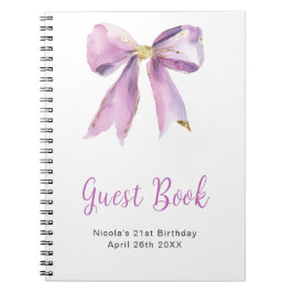 Cuaderno Purple Coquette Bow Birthday Party Guest Book