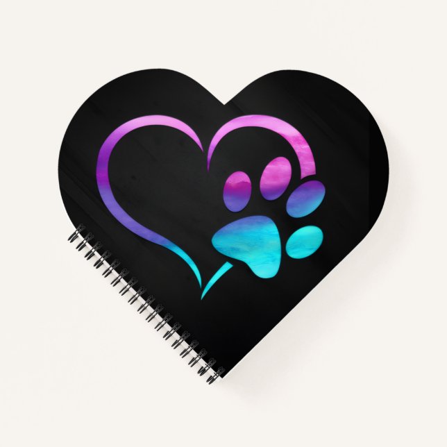 Cuaderno Purple Cyan Dog paw Print Heart  (Anverso)