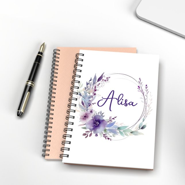 Cuaderno Purple Elegant Wildflower Boho Watercolor (Subido por el creador)