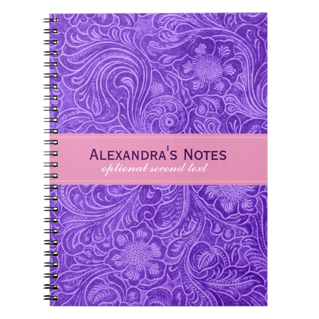 Cuaderno Purple Floral Faux Leather Design Aspecto Ante (Frente)