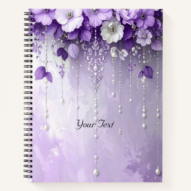 Cuaderno Purple Flowers with Dangling Pearls Notebook (Anverso)