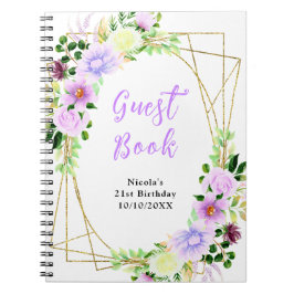 Cuaderno Purple Flowers with Foliage Birthday Guest Book