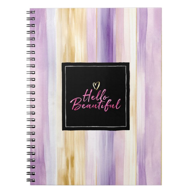 Cuaderno Purple Gold Cream Stripes Pink Black Hello   (Frente)