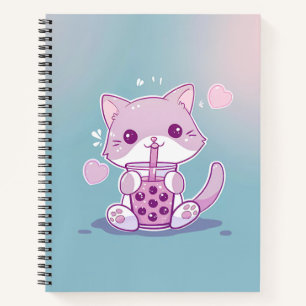 Cuaderno Purple Kawaii Cat Bebe Boba Tea Sketch Book