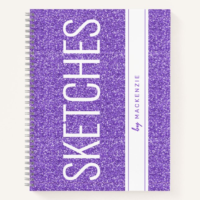 Cuaderno Purple Lavende Purpurina Sketch Book Personalizado (Anverso)