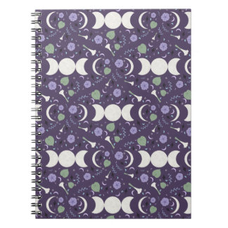 Cuaderno Purple Moon Phase Floral Pattern Spiral Notebook