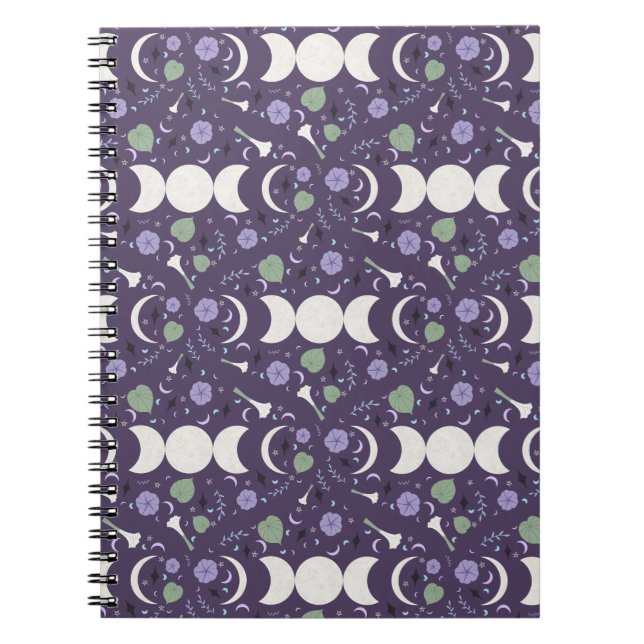 Cuaderno Purple Moon Phase Floral Pattern Spiral Notebook (Frente)