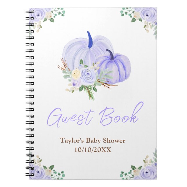 Cuaderno Purple Pumpkins Floral Baby Shower Guest Book (Frente)