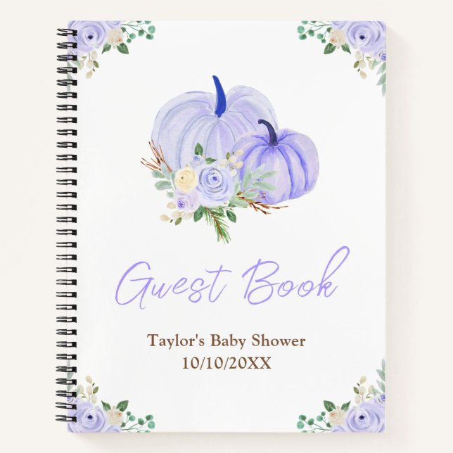 Cuaderno Purple Pumpkins Floral Baby Shower Guest Book (Anverso)