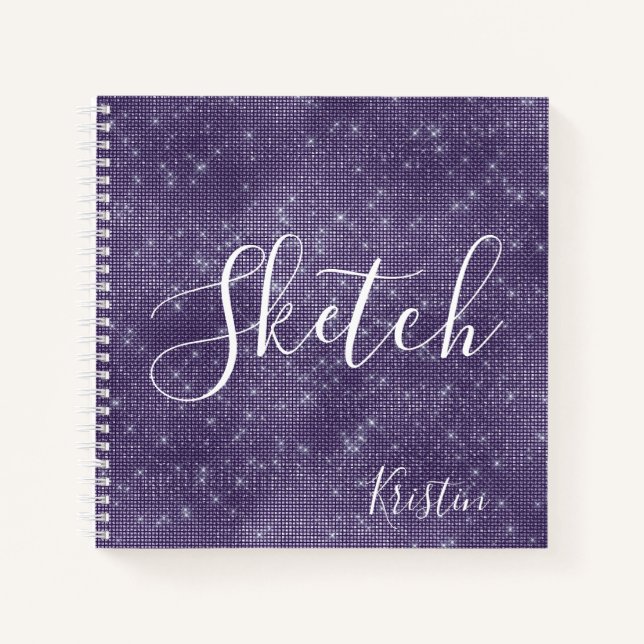 Cuaderno Purple Purpurina Elegant Script Your Name Sketchbo (Anverso)