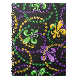 CUADERNO PURPLE VERDE AMARILLO MARDI GRAS BEADS & FLEUR