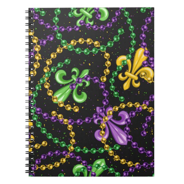 CUADERNO PURPLE VERDE AMARILLO MARDI GRAS BEADS & FLEUR (Frente)